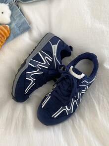 女士休闲运动鞋，新款运动鞋，透气百搭，休闲，训练鞋，芭蕾运动鞋风格，系带平底白色运动鞋，运动鞋，女鞋，舒适女鞋，性能卓越，优雅女士运动鞋，优雅女鞋，网球鞋，女士运动鞋，海军蓝 - 深藍色 - 查看 3