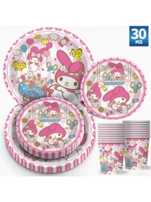 Sanrio （官方授权）三丽鸥30件套酷洛米主题派对餐具套装，包含7英寸甜点盘、9英寸餐盘、9盎司一次性纸杯和纸盘，适用于生日派对、餐厅、露营、婚礼、情人节、新年、野餐和烧烤等场合。 - 彩色 - 查看 14