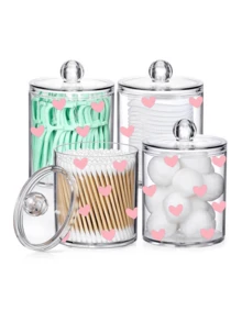 Cute Bow Print Cotton Pad Storage Box, Cotton Swab & Floss Storage Jar, Acrylic Transparent Cotton Pad Canister, Cosmetic Storage Box, Suitable For Home, Office, Desk - Multicolor - View 8