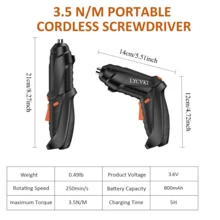 14pcs Electric Screwdriver Set, Mini Foldable Electric Drill Tool, 90° Rotatable Folding Hand Drill, Compact Cordless Screwdriver Drill, Multi-Functional Home Repair Electric Tool Kit, USB Rechargeable Portable Cordless Drill Set - Black - View 4