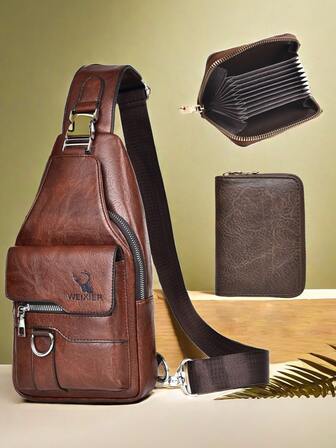 WEIXIER 2pcs Shoulder Bag Crossbody Bag Handbag Wallet Card Bag Waist Bag Chest Bag Student Bag, PU Material, Large Capacity, Earphone Jack, Casual & Simple Style Christmas Bag Winter Christmas Gifts Fanny Pack Bum Bag Gifts School Supplies Purse Side Bags Belts New Life Items For Students Men Essentials Purse Essentials Business Small Bag Body Bag Father Day Gift Vintage Bags Pouch Belt Bag