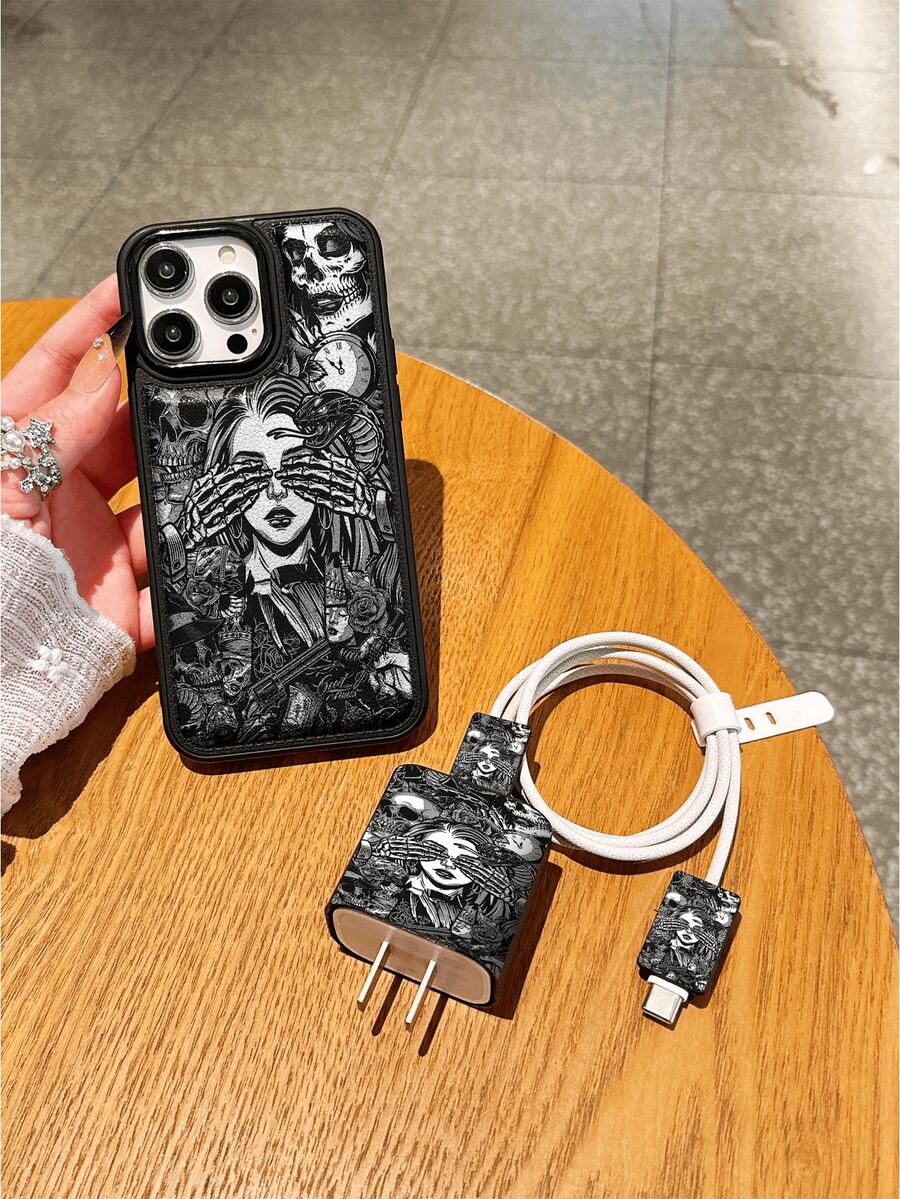 Funda protectora de teléfono con diseño de mano de esqueleto, textura de piel de litchi suave, diseño anti-caída de cobertura completa, funda protectora de teléfono de alta gama, compatible con iPhone 17/17 PROMAX/17 PRO/AIR/16/11/13 Pro/15 Pro/15/13 Pro Max, 16 PROMAX compatible con iPhone 14/13/12, material anti-caída, cobertura completa aplicable a la funda protectora del cable del teléfono 17 Pro Max, anti-doblado, anti-mordedura de gato, funda de silicona, regalo para mujeres, regalo del Día de San Valentín - Negro - Ver 1