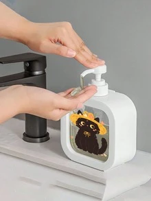 Adorable Black Cat And Floral Soap Dispenser Bottle - Reusable Pump Dispenser With Click Pump, Compact Kitchen/Bathroom Decor For Dish Soap, Hand Soap, Lotion - Ideal Move-In Gift For Cat Lovers, Spring Decor - Plastic Construction, Bathroom Accessory, Playful Design, Easy-To-Use Pump, Home Decorator - Multicolor - View 4