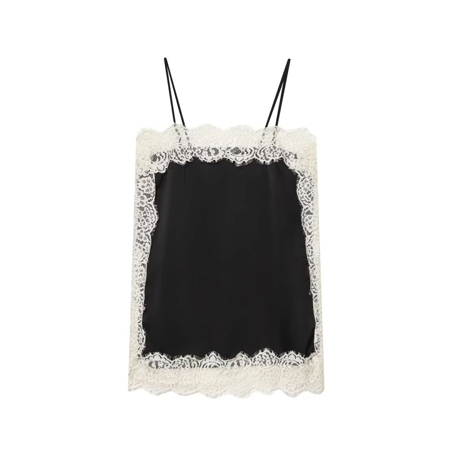 DEEKA 夏季新款女士时尚优雅缎面蕾丝衬衫 黑色 - 黑色 - 查看 1