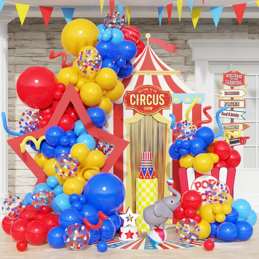 133pcs Carnival Circus Balloon Wreath Arch Set - Red, Blue, Yellow, Rainbow Colors With Confetti, Suitable For Birthdays, Weddings, Graduations, Anniversaries, Bridal Showers, Party Decorations - Nhiều màu - Xem 1