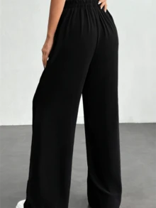 Necooer Women's Summer Hot Black/Khaki Hanging Wide Leg Pants, High Waisted Slimming Loose Casual Pants, Versatile Commuting Floor Length Pants - 黑色 - 查看 4