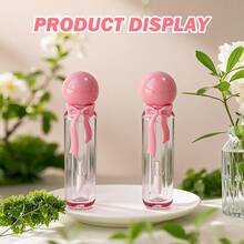 1个4毫升可填充粉色唇彩瓶 - 粉色蝴蝶结设计，透明唇膏补充瓶，适用于口红小样、化妆品收纳，时尚设计，结构精巧，方便旅行携带，节日礼物 - 粉色 - 查看 3