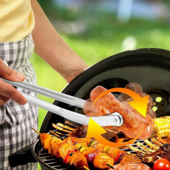 304 Stainless Steel Rotating Food Tongs, Suitable For Hot Dogs, Grilled Meats, BBQ