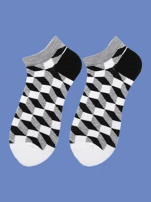 4 双彩色菱格纹船袜 - 男女皆宜，日常休闲穿着，是派对和社交活动的理想礼物，充满活力的多风格菱形设计，四季皆宜。