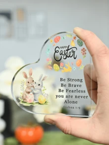 亚克力心形牌匾，可定制照片和文字，生日礼物，送给朋友、女士、母亲和祖母，桌面工艺摆件。 - 心型擺飾-復活節純文字YL - 查看 3