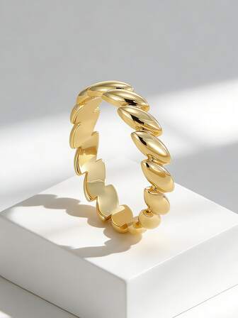 Charm-In 1 pieza Anillo texturizado con cadena retorcida chapado en oro para mujer - Uso diario casual/fiesta y regalo de aniversario/cumpleaños