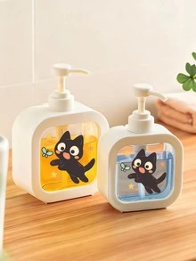 可爱的黑猫花卉造型皂液瓶 - 可重复使用的按压式皂液器，小巧精致，适用于厨房/浴室，可盛放洗洁精、洗手液、润肤露等 - 送给爱猫人士的理想乔迁礼物，春季装饰 - 耐用塑料材质，浴室配件，趣味设计，易于使用的按压泵，家居装饰 - 彩色 - 查看 2