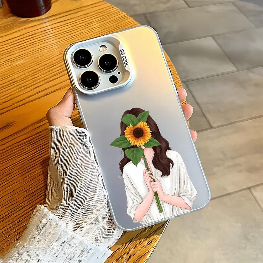 Con el maravilloso patrón Mujer con girasol, Funda de teléfono de plata colorida IMD, compatible con Apple 17Pro/17ProMax/17/Air/16/16e/16Pro/16ProMax/16Plus/11/12Mini/13Mini/15ProMax/15Pro/15Plus/14Pro/14ProMax/14Plus/12Pro/12ProMax/13Pro/13ProMax,Galaxy S25+/S24 Ultra/S23 FE/A55/A54/A35/A34/A32/A22/A15/A12/A06/A05/A04E/A04/A03/A02/M15/M145G, Liviano,Duradero,Antimanchas -- ¡Regalo ideal para cumpleaños, Navidad y todas las fiestas especiales! - Blanco - Ver 1
