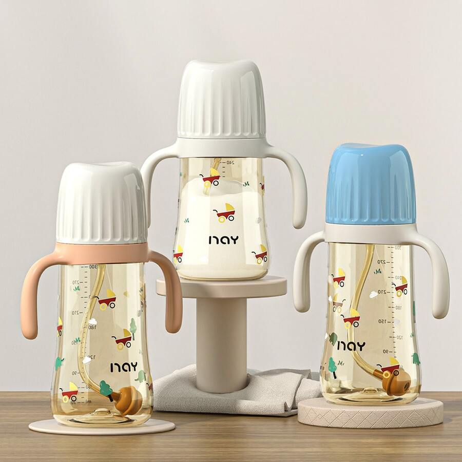 Baby PPSU Feeding Bottle With Straw Cup & Handle, 240ml/300ml, 8oz/10oz