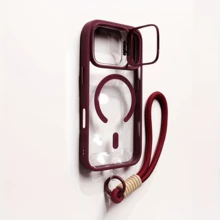 Minimalist Versatile Transparent Phone Case With Burgundy Frame & Matching Braided Lanyard, Shock-Proof, Scratch-Resistant, Anti-Fall Protection Compatible With IPhone 17/17 Pro/17 Pro Max/17 Air, 16/15/14/13/12/11/Pro/Pro Max/Plus - Birthday Gift, Valentine's Day Gift, Best Friend Gift - Case, Phone Case & Accessories, 16 Case, Cover - Red - View 2