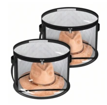 1pc/2pcs/3pcs Collapsible Round Brim Hat Storage Container, Travel Hat Organizer Box Bag For School School Accessories School Stuff - Black - View 9