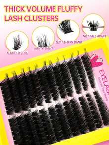 192-Pack Fluffy D Curl Lash Clusters • Cat Eye Left+Right Pair Set • Extra Thick Yet Natural Look • Beginner Friendly & Reusable For Daily, Party, Travel & Festival - 黑色 - 查看 8