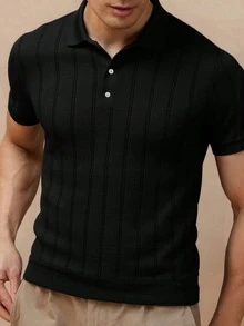GRDR Men's Casual Fashion Knit Polo Shirt - Minimalist Versatile Collared Short Sleeve - Black - View 2