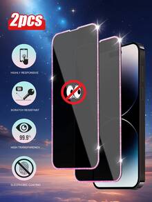 2pcs Pink Shiny Diamond Edge Tempered Glass Screen Protector, Anti-Spy Anti-Peeping, Compatible With Apple 11/12/13/14/15 Pro Max/16 Plus/16 Pro/16 Pro Max/16e/17/17 Air/17 Pro/17 Pro Max - Pink - View 30
