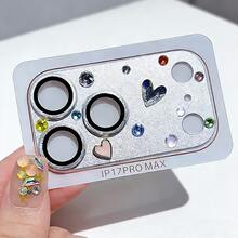 NNBILI 奢华闪亮水钻 3D 爱心相机镜头贴纸，兼容 17 Pro Max - 精致磨砂保护膜，彩色爱心设计，防刮擦，钢化玻璃材质 - 銀色 - 查看 12