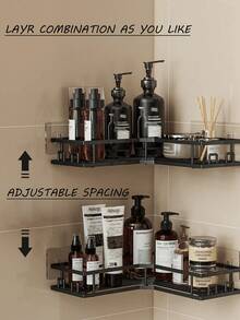 2026 2/3pcs Stainless Steel Bathroom Storage Set Without Drilling: Corner Shower Caddy,[US-Based Shipping]Wall Mounted Adhesive Shower Organizer, Load Capacity Less Than 10kg, No-Drill Waterproof Rustproof Rack For Toiletries & Kitchen.For Shower Gel, Shampoo, Soap,  Suitable For Bathroom, Kitchen And Living Room Corner Storage,  Home Bathroom Decor Bathroom Organizer Summer,Space-Saving Black Iron Storage Organizer.Three-Piece Rust-Proof Stainless Steel Bathroom Storage Rack, Large Capacity,  Bathroom Accessaries,BathroomDeccor,Toothbrush Holder.Suitable As A Home Renovation Gift.Bathroom Deccor,Room Decor,Bathroom Accesssories,Shelf,Shelves,Storage,Shelves For Wall,Floating Shelves For Wall,Bathroom Storage. - 黑色 - 查看 5