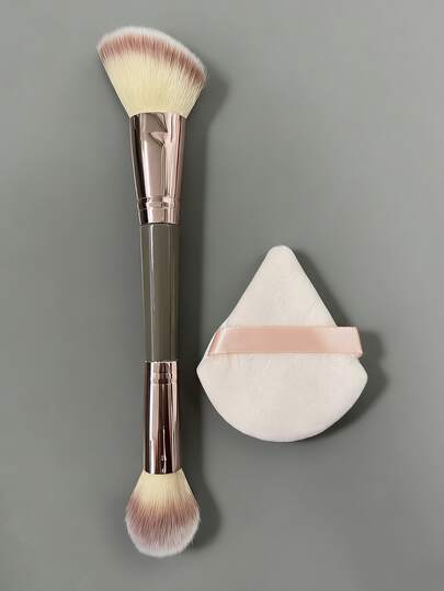 1pc Professional Dual-Ended Makeup Brush, 1pc Triangle Powder Puff/Powder Brush, Blush Brush, Makeup Tools, Soft Fibers, Portable, Travel Brush, Foundation Brush, Concealer Brush, Blush Brush, Contour Brush, Bronzer Brush