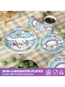 Sanrio （官方授权）三丽鸥30件套酷洛米主题派对餐具套装，包含7英寸甜点盘、9英寸餐盘、9盎司一次性纸杯和纸盘，适用于生日派对、餐厅、露营、婚礼、情人节、新年、野餐和烧烤等场合。 - 彩色 - 查看 10