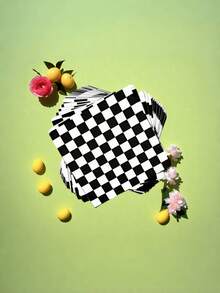 25 piezas/50 piezas/75 piezas Servilletas de papel desechables con tema de carreras a cuadros blanco y negro, adecuadas para: fiesta de té, decoración de fiesta de cumpleaños, suministros para fiestas, decoración festiva - Blanco y Negro - Ver 7