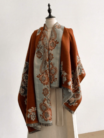 1pc Elegant Floral & Plant Pattern Jacquard Faux Cashmere Warm Scarf/Wrap, Versatile For Women In Autumn/Winter, Suitable For Daily Matching And Decoration