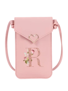 女士粉色PU斜挎手机包 - 心形搭扣和A-Z字母印花，触屏保护套，防盗多功能单肩包，透明迷你钱包，手机壳，女士手机包，尿布包，适合日常轻装出行，例如音乐会、音乐节、约会、健身房/瑜伽馆等场合。 - 粉色 - 查看 13