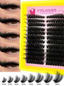 192-Pack Fluffy D Curl Lash Clusters • Cat Eye Left+Right Pair Set • Extra Thick Yet Natural Look • Beginner Friendly & Reusable For Daily, Party, Travel & Festival - 黑色 - 查看 1