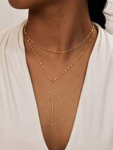 1件装女士时尚简约不锈钢唇链多层长项链