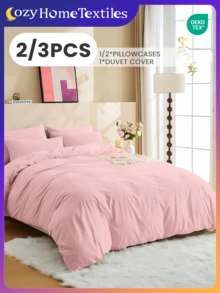 2/3pcs Solid Pink Duvet Cover Set, Soft & Breathable, Skin-Friendly, Minimalist Style, Anti-Pilling, Home Textile, Suitable For Twin, Full, Queen, King Size Beds, All Seasons, Fashionable & Cute, Bedroom/Dorm Decor, Machine Washable, Autumn Decor, Oeko-Tex Certified