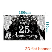 1 pancarta plana 2D, decoración de fondo para el 25 aniversario de boda, pancarta negra y plateada de "Feliz 25 aniversario", fondo fotográfico para el 25 aniversario de boda, suministros para fiesta del 25 aniversario de bodas de plata - 1 - Ver 8