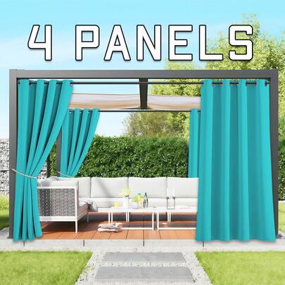 4 Panels Outdoor Blackout Grommet Top Curtains For Patio, UV-Resistant Noise Reduction Weatherproof Privacy Decor Outside Curtains For Cabana, Gazebo, Porch, Pergola, Pool