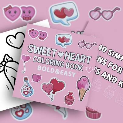 40 Pages - 200g, Heart-Shaped Coloring Book, Cute & Sweet Style, Featuring Heart-Shaped Glasses, Pink & White Color Scheme, Relaxing Doodles, Suitable For Stationery & School Supplies, Great Gift For Girls, Valentine's Day Or New Year