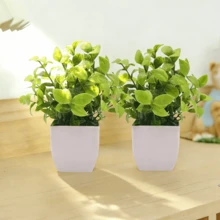 4/1 Piece Set Artificial Mini Potted Plants, Plastic Fake Potted Plants, Faux Greenery, White Planter Pots, Suitable For Home, Indoor, Office, Dining Table, Farmhouse, Garden And Bathroom Decor, Easy Maintenance - Olive Green - View 4