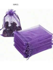 100 chiếc túi dây rút bằng vải organza màu tím, kích thước 2.76*3.54 inch, túi quà tặng trang sức cao cấp, thích hợp làm quà tặng tiệc tùng, đồ thủ công, đám cưới, tiệc mừng tuổi teen và các dịp đặc biệt, túi quà nhỏ. - Nhiều màu - Xem 7