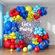 133pcs Carnival Circus Balloon Wreath Arch Set - Red, Blue, Yellow, Rainbow Colors With Confetti, Suitable For Birthdays, Weddings, Graduations, Anniversaries, Bridal Showers, Party Decorations - 彩色 - 查看 3
