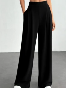 Necooer Women's Summer Hot Black/Khaki Hanging Wide Leg Pants, High Waisted Slimming Loose Casual Pants, Versatile Commuting Floor Length Pants - 黑色 - 查看 1