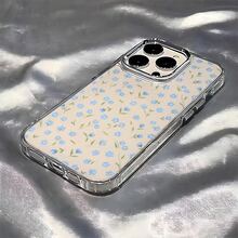 The screen is full of tiny blue flowers This stylish and comfortable large-hole IMD metal camera transparent soft phone case is perfect as a gift for friends, loved ones, or family. It is compatible with iPhone 17/X/XR/11/12/13/14/15/16, OPPO, , VIVO, , , and  models, including Plus, Pro, Max, and SE versions. It is an ideal gift for Christmas, Valentine's Day, and New Year's. - transparente - Ver 2