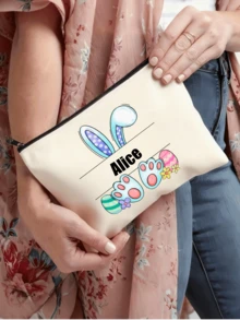 Personalized Cute Multicolor Makeup Bag, Custom Name, Travel, Easter, Birthday Gift, Easter With Name, Easter Egg Hunting Party Favor Gift, Custom Fabric Bag, Customized Party Accessories, Back-To-School Gift - Multicolor - View 9