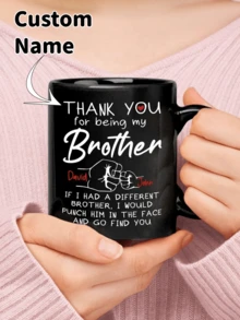 1 كوب مخصص باسم، كوب قهوة سيراميك مخصص باسم الأخ، كوب أسود مخصص، أدوات شرب شخصية هدية لأخ أم أب، العائلة والمكتب لاستخدام يومي، طباعة على الوجهين، موضوع الأخ، نمط تذكاري، كوب تذكاري دافئ ومضحك، هدية عيد ميلاد، هدية عيد الأب، هدية عيد الأم