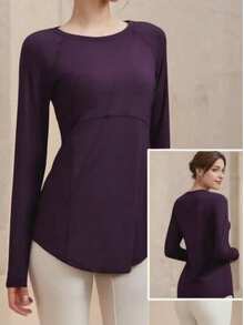 Kaos Olahraga Yoga Wanita Ukuran Besar untuk Lari, Gym dan Latihan - Bold Plum - View 4