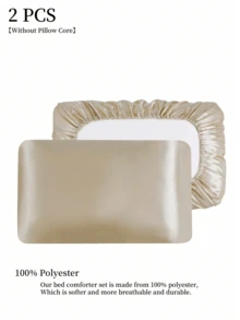 1pair Plain Satin Pillowcase Without Filler, Simple Polyester Pillow Cover For Bedroom