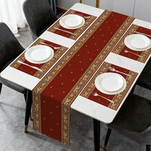 Bộ 1/4/5/6/7/20 món khăn trải bàn và tấm lót chén bằng polyester họa tiết hoa đỏ và vàng, thích hợp cho các lễ hội Hồi giáo, phong cách Bohemian, trang trí nhà kiểu Ả Rập, nhà bếp, tiệc ngoài trời, phòng ăn. - Nhiều màu - Xem 14