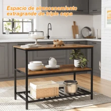 Estante de almacenamiento de tres niveles con vetas de madera, tamaño grande de 47,2 pulgadas, adecuado para almacenamiento en la cocina y la sala de estar. - Multicolor - Ver 5