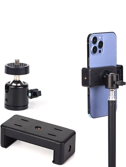 Aluminum Alloy Mini Ball Head Gimbal With Phone Clip - 360° Rotation, 1/4" To 3/8" Thread Adapter, Portable Stabilizer Holder Suit For Smartphone, LED Photography Light, Monopod And Tripod, Ideal For Vlogging, Live Shooting And Multi-Angle Photography