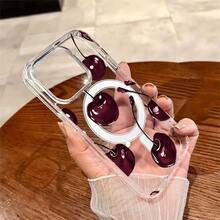 Funda para teléfono de acrílico transparente magnético con patrón Cerezas pintadas a mano, compatible con iPhone 17/16/15/14/13/12/11 Pro Max/Pro/Plus,  Galaxy S25, S24, S23, S22, S21, S20 y serie A, OPPO y . - transparente - Ver 5