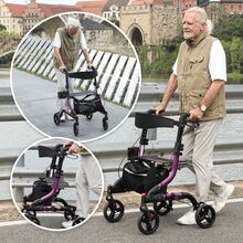 WALK MATE Rollator Walker For Seniors With Seat, Lightweight Foldable All Terrain Rolling Walker, Aluminum Walkers With 8" Rubber Wheels, 17" Big Seat, 6-Level Adjustable Height, 350 Lb Capacity, Grey - Purple - View 13